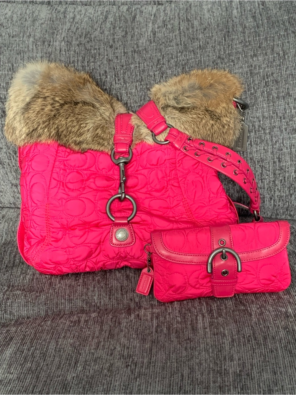Very rare 2004 Soho "Ski Bunny" Quilted Hobo Shoulder Bag & Wristlet